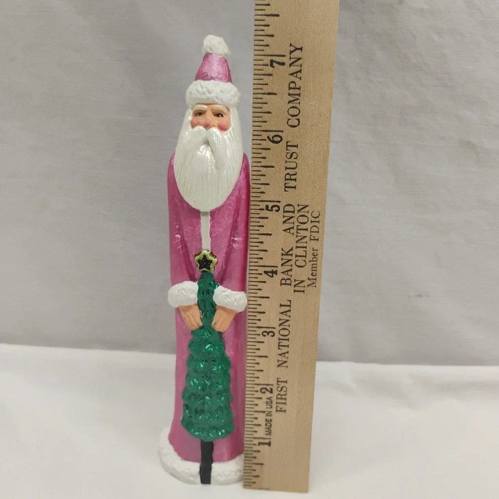 Vintage Folk Art PINK Rustic Santa 7.25